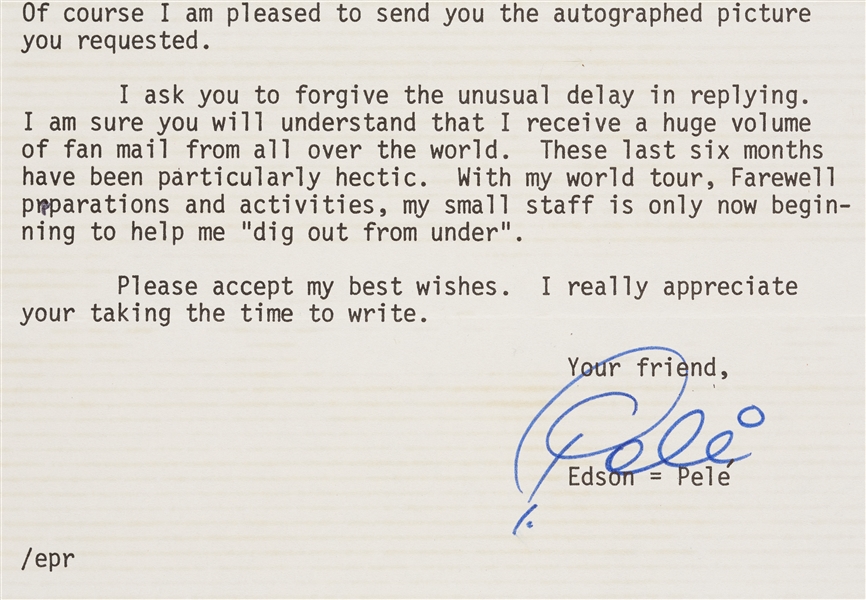 Pele Signed Typed New York Cosmos Letter (1978) (BAS)