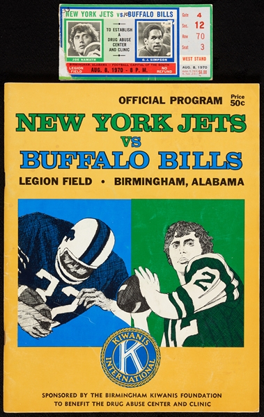 Rare 1970 Souvenir Program Jets/Bills Exhibition Game and Tix Stub (2)
