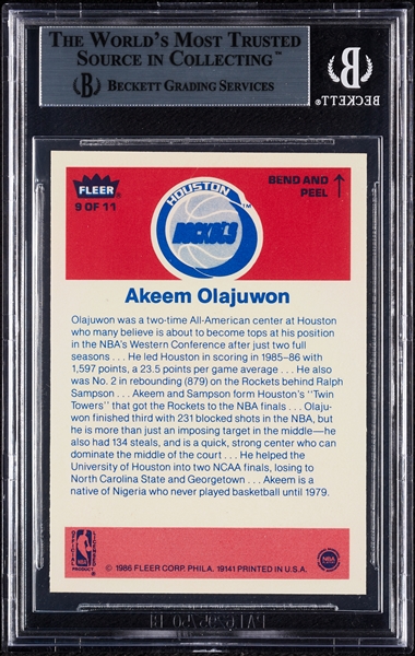 1986-87 Fleer Stickers Hakeem Olajuwon No. 9 BGS 9