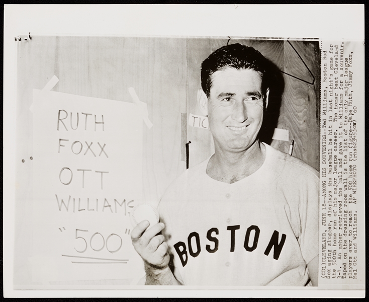 Ted Williams 500 Home Run Wire Photo (June 18, 1960) (Seattle Times)