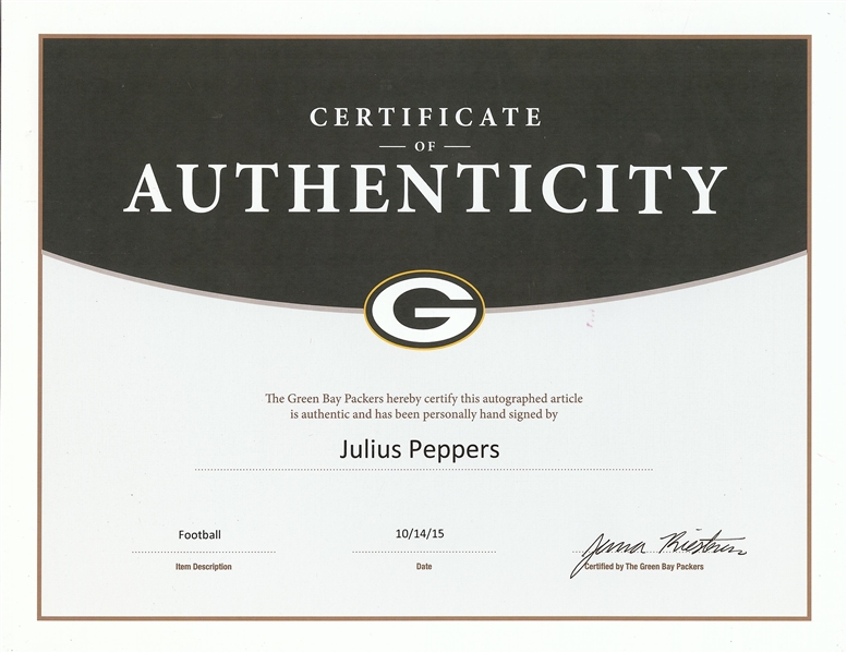 Julius Peppers Signed Wilson Football (Packers LOA) (BAS)