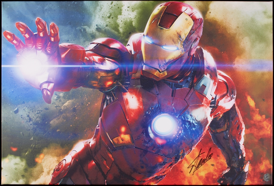 Stan Lee Signed Iron Man 36x24 Canvas Print (Lee Hologram) (BAS)