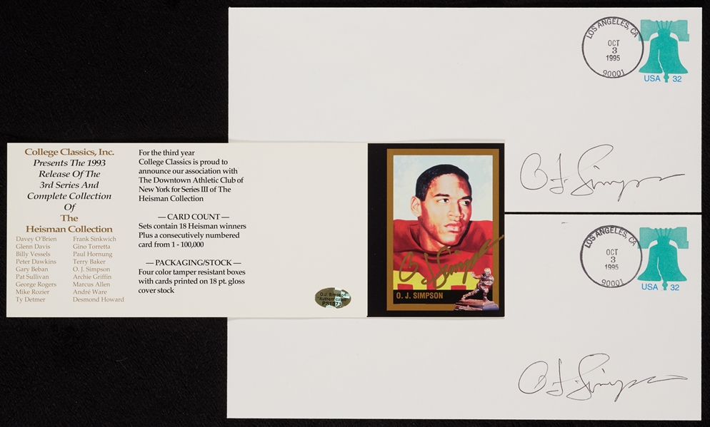OJ Simpson Signed Group with Acquittal Covers, Heisman Card (3) 