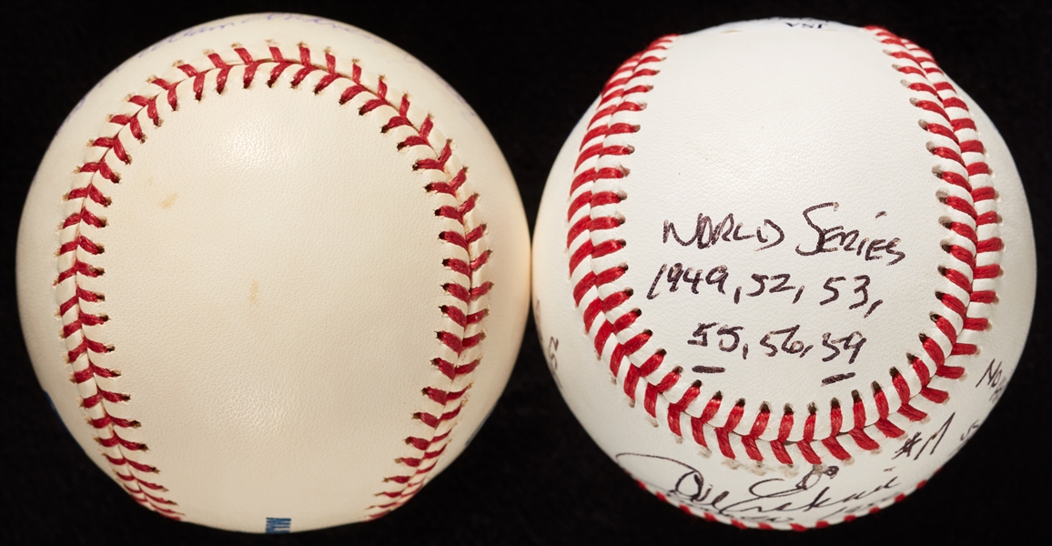 Bob Feller Full Name & Carl Erskine STAT Signed Baseballs (2)