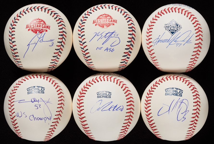 Single-Signed Specialty Baseballs with WS, ASG Group (6) (JSA) (PSA/DNA)