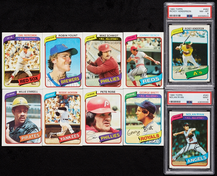 High-Grade 1980 Topps Baseball Set, Rickey PSA 8 and Ryan PSA 9 (726)