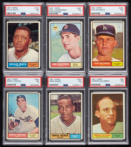 1961 Topps Baseball PSA 7 HOFer Group with Koufax, Mays (6)