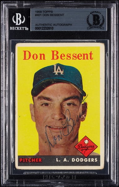 Don Bessent Signed 1958 Topps No. 401 (BAS)