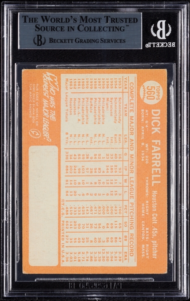 Dick Farrell Signed 1964 Topps No. 560 (BAS)