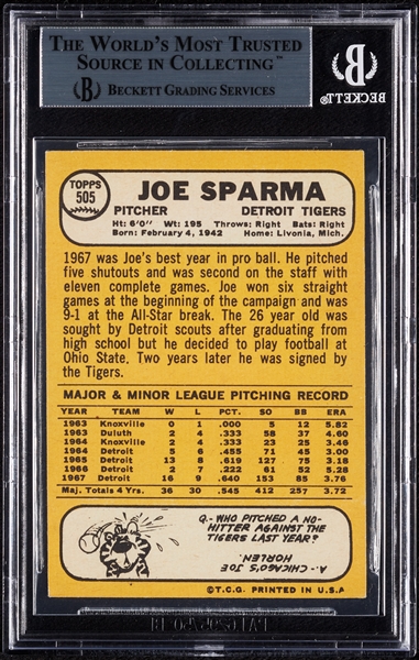 Joe Sparma Signed 1968 Topps No. 505 (BAS)