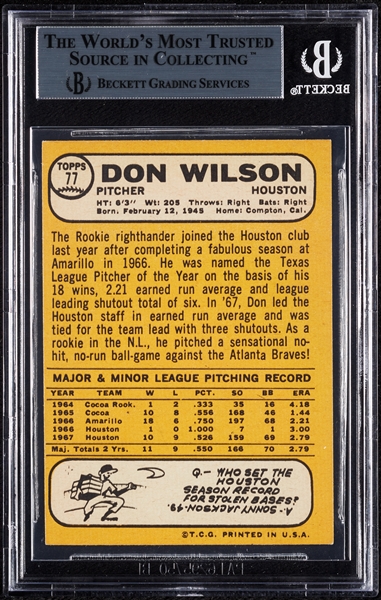 Don Wilson Signed 1968 Topps No. 77 (BAS)