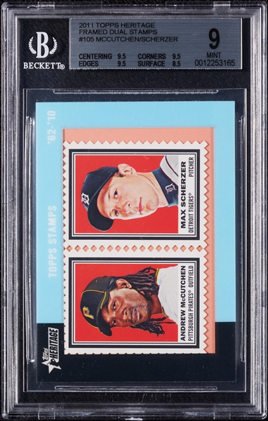 2011 Topps Heritage Framed Dual Stamps McCutchen/Scherzer No. 105 (46/62) BGS 9