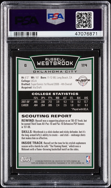 2008 Bowman Russell Westbrook RC No. 114 PSA 9