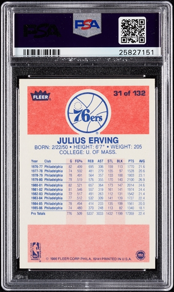 1986 Fleer Julius Erving No. 31 PSA 10
