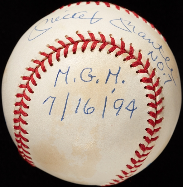 Mickey Mantle Single-Signed OAL Baseball No. 7 MGM 7/16/94 (UDA)