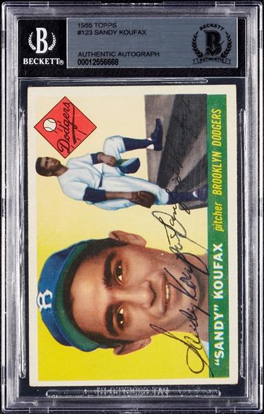Sandy Koufax Signed 1955 Topps RC No. 123 (BAS)