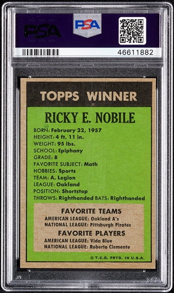 1972 Topps 1971 Winners Ricky E. Nobile PSA 7