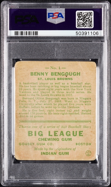 1933 Goudey Benny Bengough No. 1 PSA 1