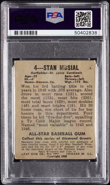 1948 Leaf Stan Musial RC No. 4 PSA 2