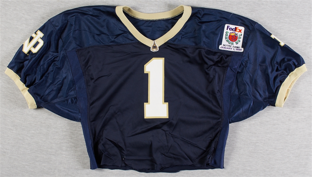 Derrick Mayes Game-Used 1996 Notre Dame Jersey with Orange Bowl Patch (Grey Flannel)
