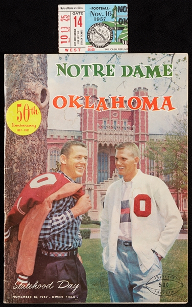 Rare Notre Dame vs. Oklahoma Program and Ticket Stub (Nov. 16, 1957) (2)