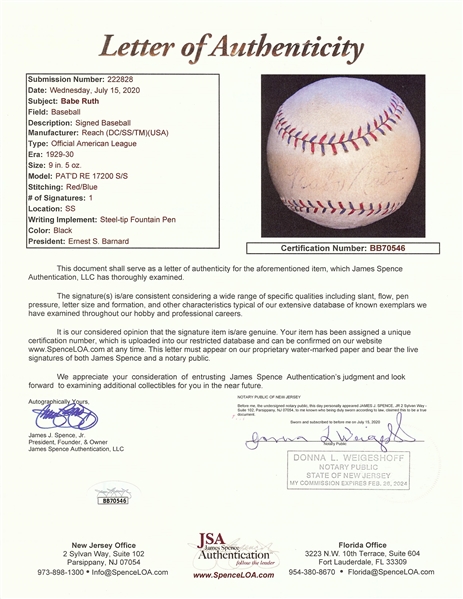 Babe Ruth Single-Signed Reach Baseball (JSA)