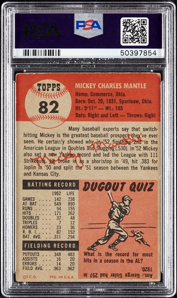 1953 Topps Mickey Mantle No. 82 PSA 2