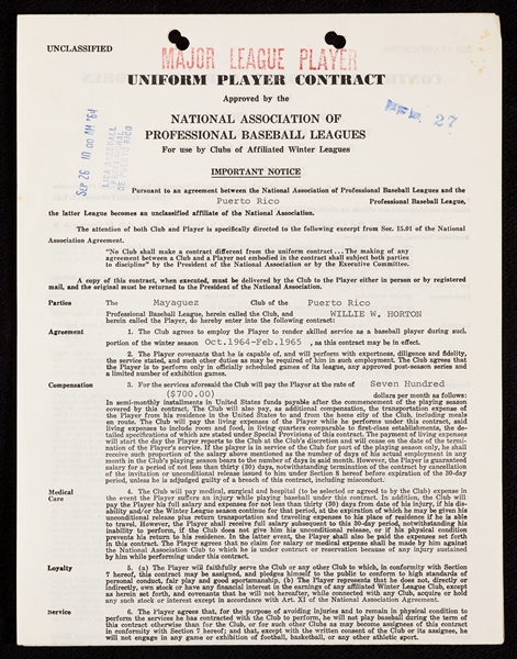 Willie Horton 1964 Puerto Rican League Contract (1964) (BAS)