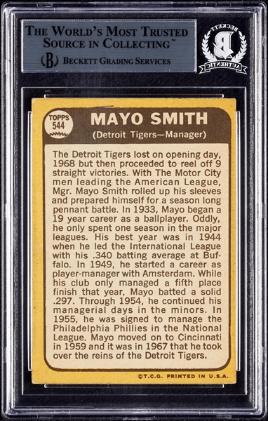 Mayo Smith Signed 1968 Topps No. 544 (BAS)