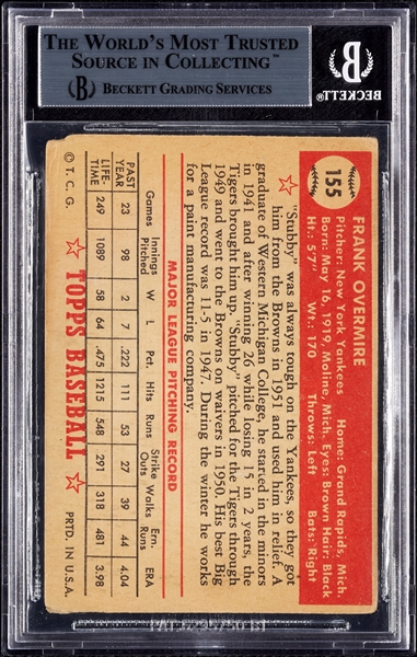 Stubby Overmire Signed 1952 Topps No. 155 (BAS)
