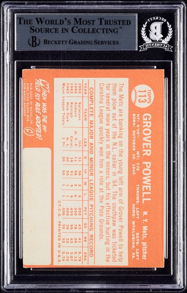 Grover Powell Signed 1964 Topps No. 113 (BAS)