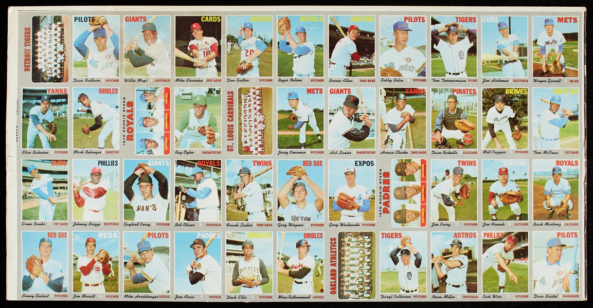 1970 Topps Partial Uncut 44-Card Sheet with Mays, Banks