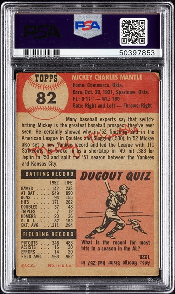 1953 Topps Mickey Mantle No. 82 PSA 1.5