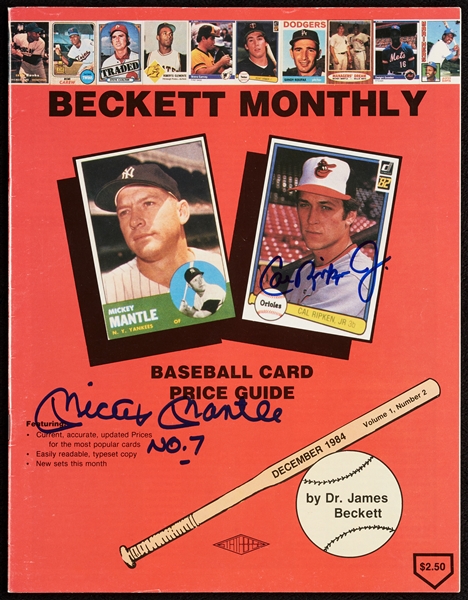 Mickey Mantle, Ripken Jr. & Palmer Signed Beckett Baseball Issue No. 1 Inscribed No. 7 (Graded BAS 10)