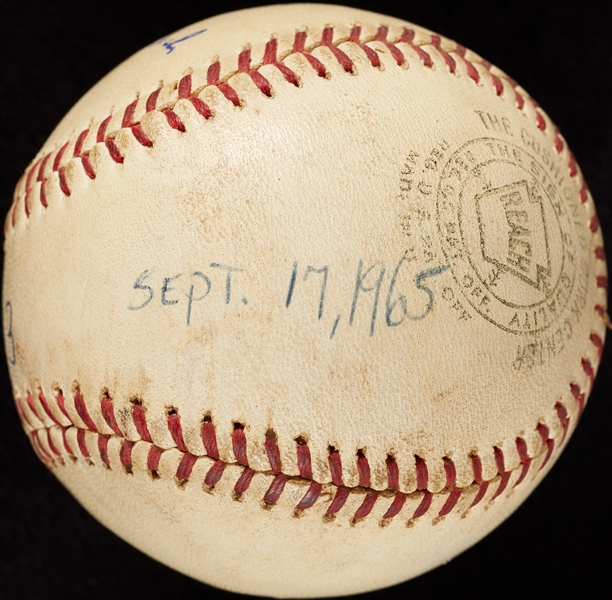 Mickey Lolich Career Win No. 36 Final Out Game-Used Baseball (9/17/1965) (BAS) (Lolich LOA)