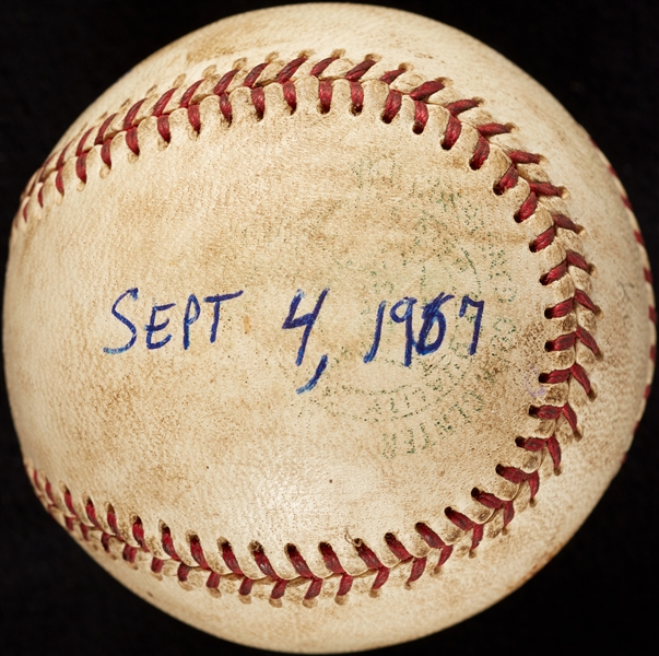Mickey Lolich Career Win No. 61 Final Out Game-Used Baseball (9/4/1967) (BAS) (Lolich LOA)