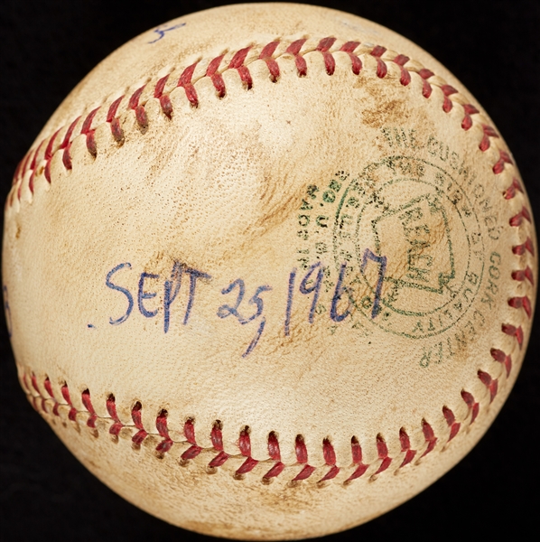 Mickey Lolich Career Win No. 65 Final Out Game-Used Baseball (9/25/1967) (BAS) (Lolich LOA)