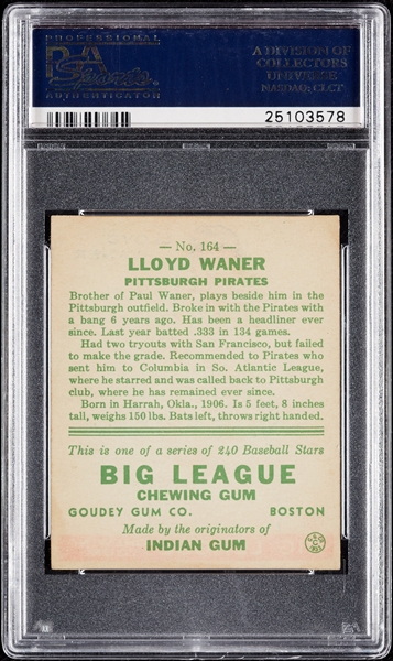 1933 Goudey Lloyd Waner No. 164 PSA 5