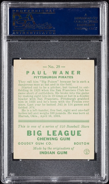 1933 Goudey Paul Waner No. 25 PSA 5