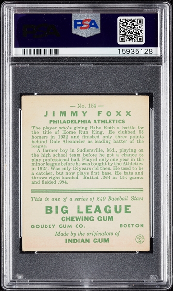 1933 Goudey Jimmy Foxx No. 154 PSA 4