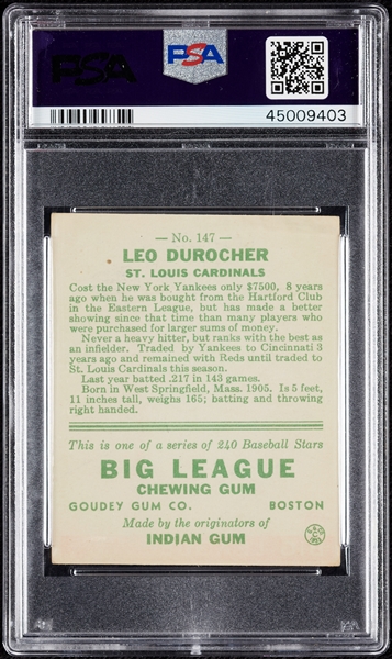 1933 Goudey Leo Durocher No. 147 PSA 5.5