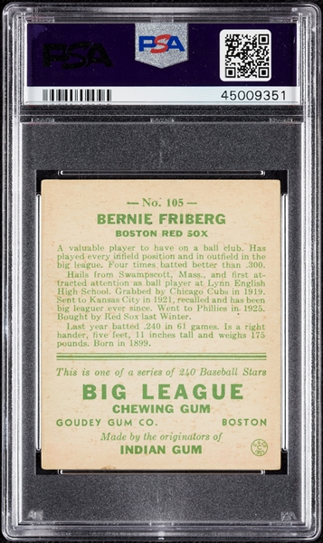 1933 Goudey Bernie Friberg No. 105 PSA 4.5