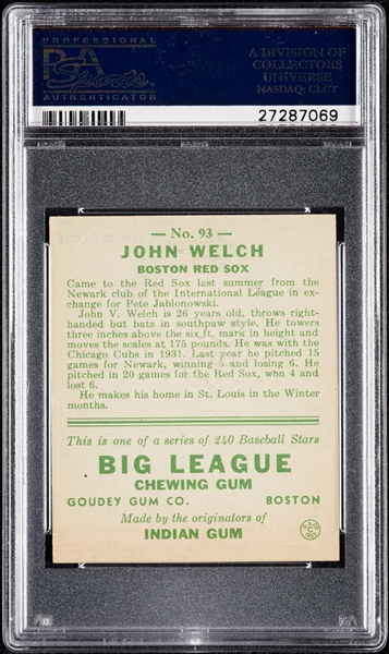 1933 Goudey John Welch No. 93 PSA 6