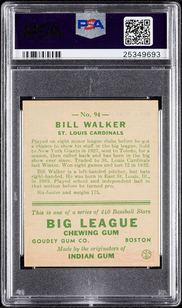 1933 Goudey Bill Walker No. 94 PSA 6