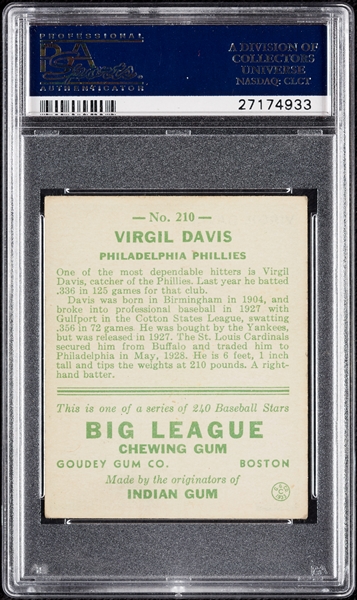 1933 Goudey Virgil Davis No. 210 PSA 5