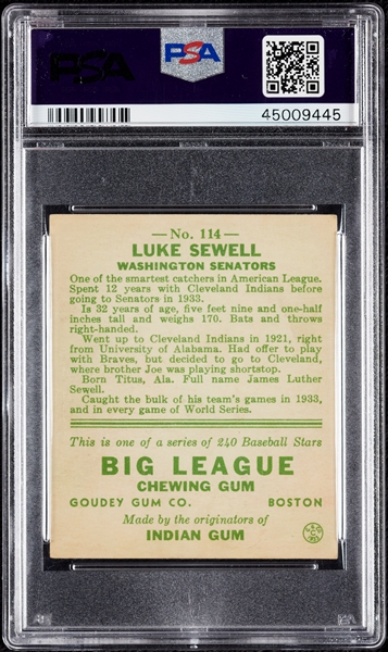 1933 Goudey Luke Sewell No. 114 PSA 5.5