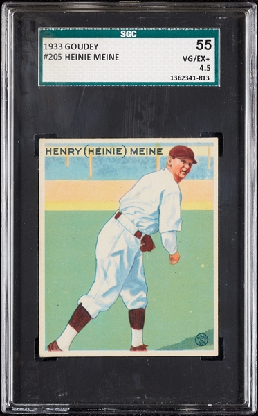 1933 Goudey Heinie Meine No. 205 SGC 4.5