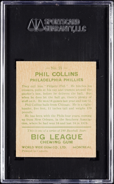 1933 World Wide Gum Phil Collins No. 21 SGC 5