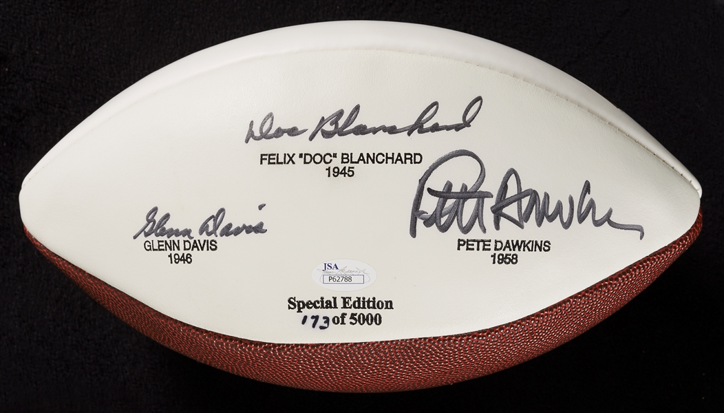 Doc Blanchard, Glenn Davis & Pete Dawkins Signed Army Heisman Trophy LE Football (173/5000) (JSA)
