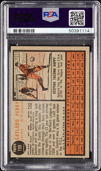 1962 Topps Gaylord Perry RC No. 199 PSA 7